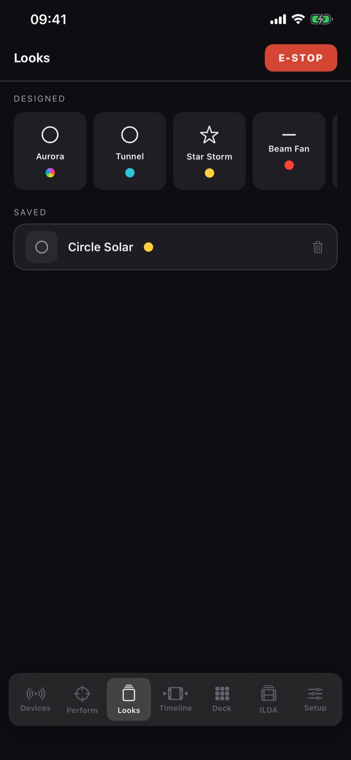 Looks library: designed looks and your saved looks, one tap from the stage